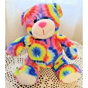 Peace Pals 10" Rainbow Tie Dye Plush Bear Stuffed Animal Beanie 2011 Collectible